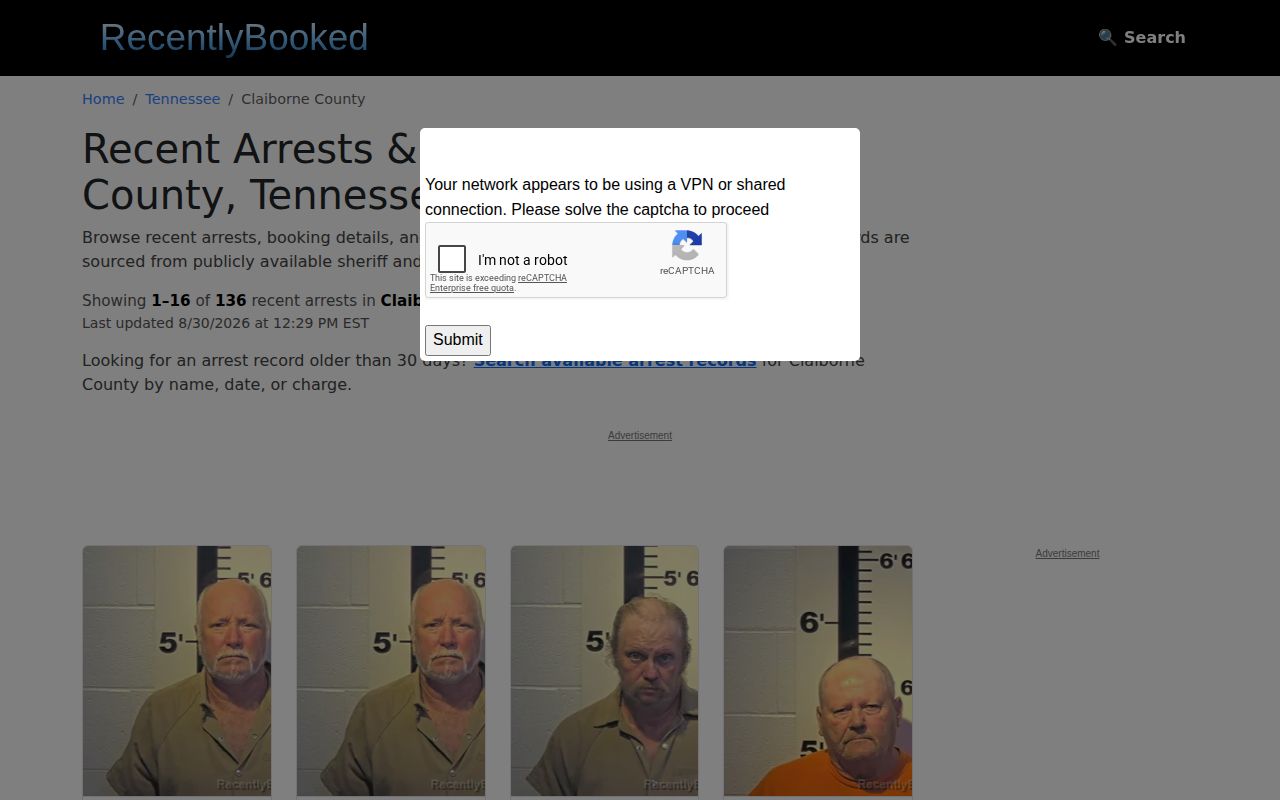 Unofficial Claiborne County mugshot index source page