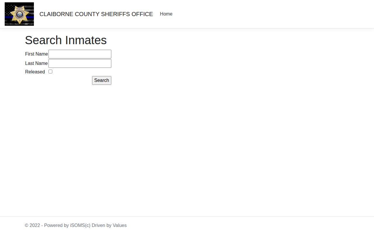 Claiborne County Jail official booking-record search interface