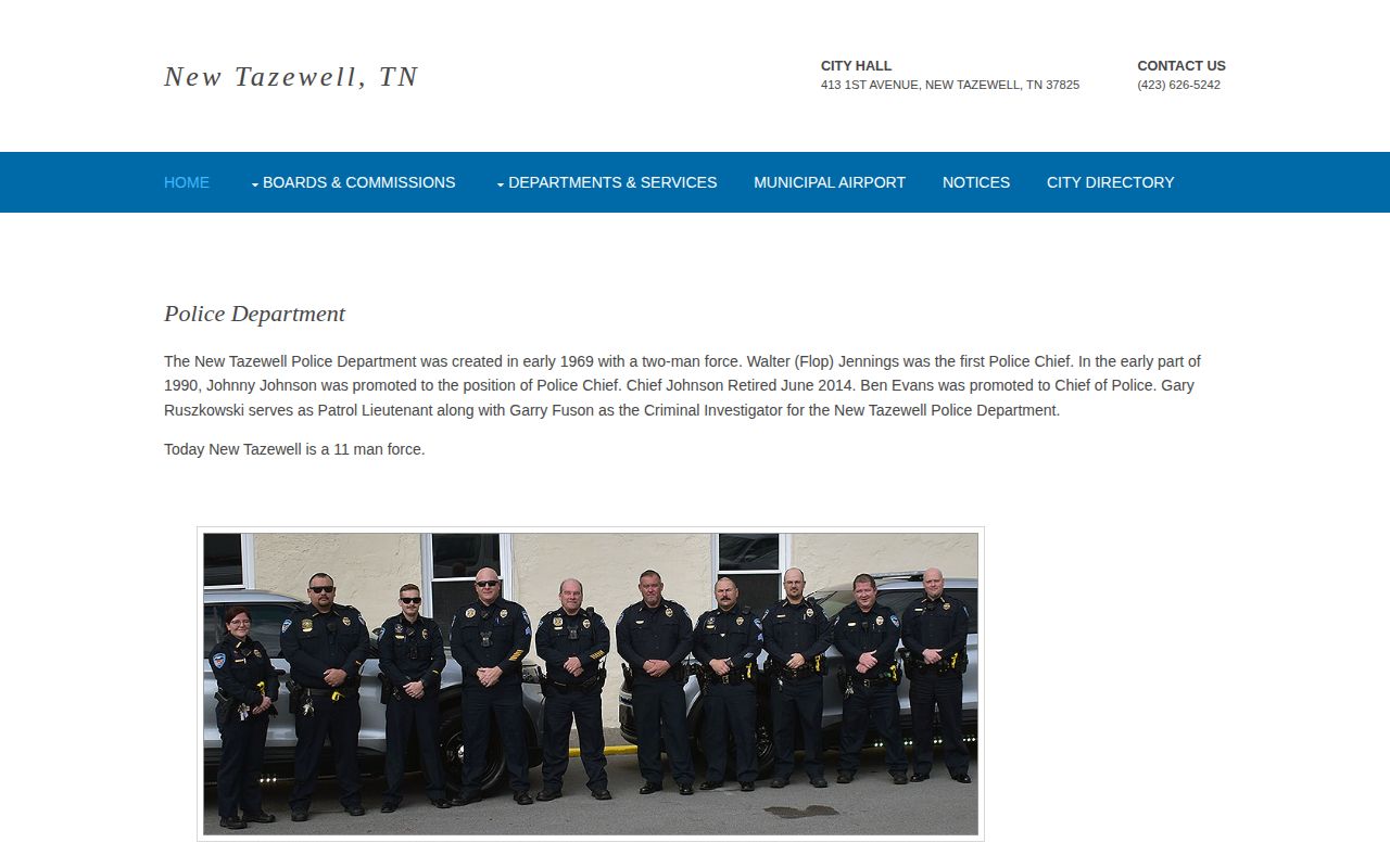 New Tazewell Police Department official records-contact page